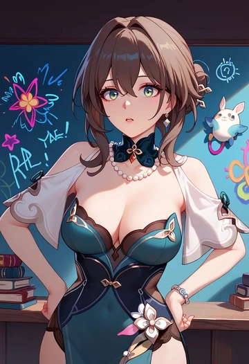 star rail,ruan mei,neon graffiti top,dolphin shorts  - AI generated anime art